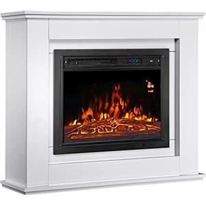 Juskys camino elettrico 1000/2000 W con riscaldamento, fuoco di camino, effetto fiamma, telecomando, illuminazione a LED e timer - Camino elettrico da terra bianco