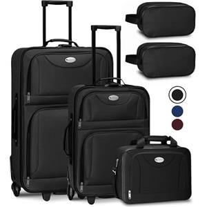 Juskys Set valigia trolley 5 pezzi - 60 litri, 2 ruote, guscio morbido, tessuto idrorepellente, leggero, bagaglio a mano - Valigia nera