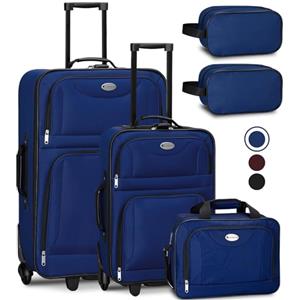 Juskys Set valigia trolley 5 pezzi - 60 litri, 2 ruote, guscio morbido, tessuto idrorepellente, leggero, bagaglio a mano - Valigia blu