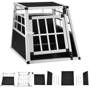 Juskys Box per trasporto cani in alluminio M, 69x54x51 cm - Gabbia auto robusta e facile da pulire, con porta a griglia e serratura