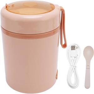 Goshyda Lunch Box Elettrico da 600 Ml, Scaldavivande Portatile in Acciaio Inossidabile con Cucchiaio, Tazza Riscaldante Isolata a Temperatura Costante 60 ° C Alimentata Tramite USB, per (PINK)