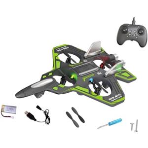 LeeQinersw Aereo RC in Schiuma con Telecomando, Aeroplano con Rotazione a 360°, Giocattolo Volante per Esterni, Aereo RC da Combattimento con Luce per Bambini e, Verde 1 Batteria 300