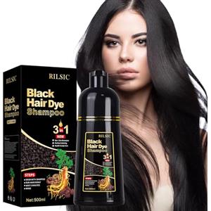 RILSIC Shampoo Capelli Nero per Capelli Grigi, 500 ml Black Hair Dye 3 in 1, Colore Naturale, Shampoo Capelli Colorante Bianchi Istantaneo, Tintura per Capelli per Uomini Donne (Nero)