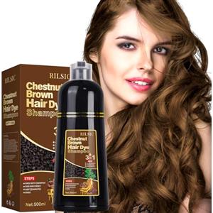 RILSIC Shampoo Capelli Neri per Capelli Grigi, 500 ml Hair Dye 3 in 1, Colore Naturale, Shampoo Colorante Bianchi Istantaneo, Colorante Tintura per Uomini Donne (Castano)