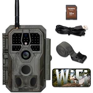 GardePro E8 Fotocamera da Caccia WiFi App con scheda SD da 32GB, 64MP 1296P Vidéo, Fototrappola Infrarossi Invisibili 0,1s Tempo di Attivazione, Visione Notturna Fino a 30m, No-Glow 940nm IR LEDs