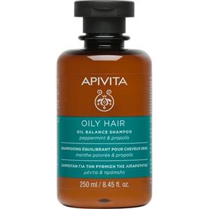 Apivita Shampoo Sebo-Regolatore 250ml con Menta Piperita e Propoli - Deterge e Regola il Sebo per Capelli Grassi