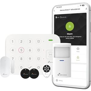 Nivian NVS-KEYPADALARM-W Sistema di Allarme WiFi, App di Controllo Remoto, Sensori di Movimento e Apertura Wireless, Tastiera con Codice e RFID, Sirena Antisabotaggio