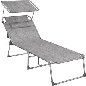 SONGMICS Lettino Prendisole Largo, Sedia a Sdraio Pieghevole, 71 x 200 x 38 cm, Max Portata 150 kg, con Poggiatesta Parasole e Schienale Reclinabile, per Terrazzo Piscina Giardino, Beige GCB022G01