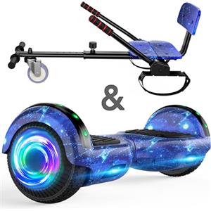 SISIGAD Hoverboard con sedile, Hoverboard autobilanciante da 6,5 pollici con altoparlanti Bluetooth e luci a LED per bambini, ragazze e ragazzi (Go-Kart incluso)