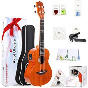 AKLOT Elettrico Concerto Ukulele Solido Mogano Professionale 23 Pollici Ukulele Con Corso 0 Online Starter Kit per Principia