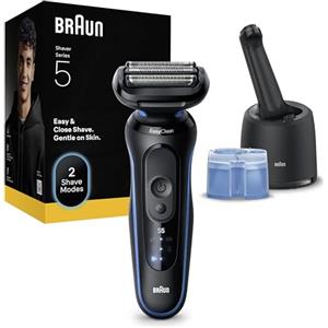Braun Serie 5 Rasoio Elettrico Barba, Wet&Dry, Regolabarba Uomo, Rasoio Barba, 50 min Di Utilizzo, Stazione SmartCare 4in1, Senza Fili, 100% Impermeabile, Regolabarba Braun, 52-B7000CC, Blu