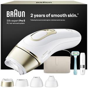 Braun Silk·expert Pro 5, Epilatore Luce Pulsata Smart, Epilazione Laser Peli Donna A Casa, Riduzione Permanente Dei Peli, Con 4 Testine, Custodia, Mini Depilatore Viso, Rasoio Gillette Venus, PL5442