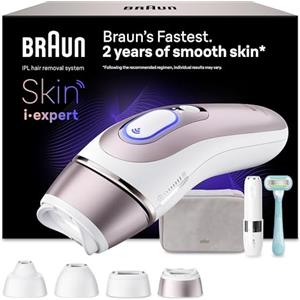 Braun Skin I·Expert Epilatore Luce Pulsata Smart, Epilazione Laser Peli Donna A Casa, Riduzione Permanente Peli, App Gratuita, Pochette, Mini Depilatore Viso, Rasoio Gillette Venus, 4 Testine, PL7432