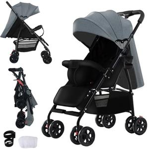 Magic ZC Ultraleggero Passeggino di Soli 4,6 kg, Carrozzina per Neonati Fino a 15 kg, Passeggino da Viaggio con Posizione Sdraiata Regolabile, Passeggino Compatto Portatile Pieghevole (A8 Grey)
