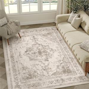 HUGEAR Vintage Tappeto Salotto Beige Tappeti 120x180cm Soggiorno Antiscivolo Lavabile in Lavatrice Tapette Camera da Letto Sala Ufficio Bambina Bambino Pelo Corto Grande Carpet