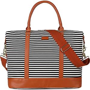 BAOSHA HB-28 - Borsone da viaggio in tela da donna, per la notte, Nero, 16 x 12 x 8 inch, Moderno/aderente