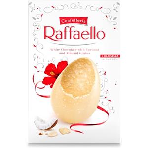 Ferrero Raffaello - Uovo di Pasqua 2026 al Cioccolato Bianco con Cocco e Granella di Mandorle, 6 Specialità Raffaello Incluse, Idea Regalo Pasqua, Confezione da 250 g