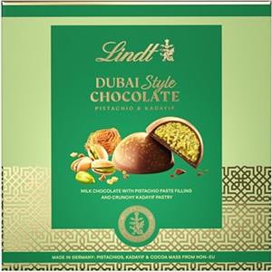 Lindt Praline DUBAI STYLE CHOCOLATE, Praline di Cioccolato al Latte ripiene di di Pistacchio e Kadayf, Formato 90g (12x90g)
