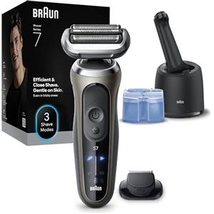 Braun Serie 7 Rasoio Elettrico Barba, Wet&Dry, Regolabarba Uomo, Rasoio Barba, 60 Min Di Utilizzo, Stazione SmartCare 4in1, +1 Accessorio, Senza Fili, 100% Impermeabile, 72-C7200CC, Oro