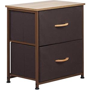 BAKAJI Cassettiera Comodino 2 Cassetti Ripiani Comò Mobile Mobiletto Resistente Tessuto Multicolor Robusto Multiuso Armadio Armadietto Arredamento Salvaspazio Dimensioni 52x46x30cm (Marrone)