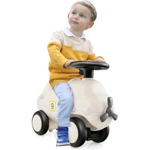 GYMAX Auto Giocattolo a Forma di Aereo, Macchinina Cavalcabile con Volante Rotante, 4 Ruote e Limite di Sterzo, Design Complessivo Arrotondato, Veicolo con Piede a Terra per Bambini 18-72 Mesi