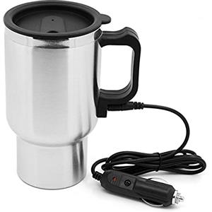 Generic Bollitore elettrico per auto, in acciaio inox, con indicatore, tazza riscaldata da viaggio, alimentata dalla base di ricarica per tè, caffè, latte