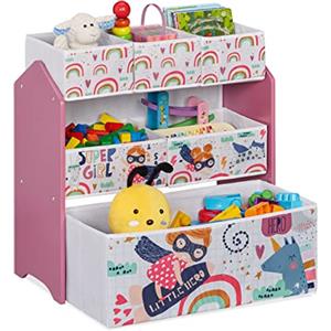 Relaxdays Libreria per la Cameretta dei Bambini, 6 Box Portagiochi, Motivo Supereroina, HLP 66x63x30 cm, Multicolore