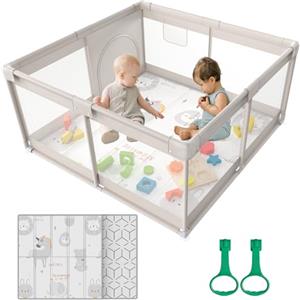Cafolatt Box Bambini, 120x120cm Box Neonato adatto Per Appartamenti, Recinto Bambini Con Tappeto 120cm Materassino, 2 Maniglie