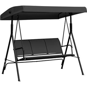 Outsunny Dondolo da Giardino 3 Posti con Tettuccio Parasole Regolabile, Dondolo da Esterno con Seduta Traspirante in Poliestere e Telaio in Acciaio, Portata 200 kg, Anti UV, 175x118x159 cm, Nero