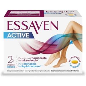 Essaven Active, Integratore Alimentare Per Gambe Pesanti, Doppia Azione Microcircolo e Drenaggio Liquidi, Con Meliloto e Bromelina, 30 Compresse