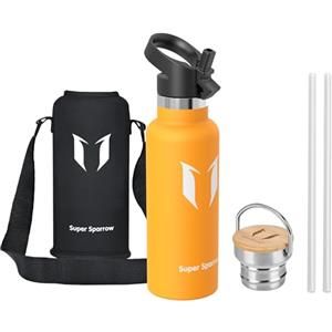 Super Sparrow Borraccia Termica Bambini - 500ml - Bottiglia Termica Senza Perdite - Senza BPA Borracce Bambini - Per Scuola, Sport, Campeggio, Palestra, Ciclismo - Con 2 Tappi