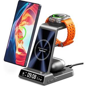 Phelinta Caricatore Wireless per Samsung, 3 in 1 Stazione di Ricarica per Samsung S25 Ultra/S24/S23/Z Flip 7/Z Fold 6, Base Ricarica Caricabatterie Wireless Charger per Galaxy Watch 8/Ultra/7/6/5, Galaxy Buds