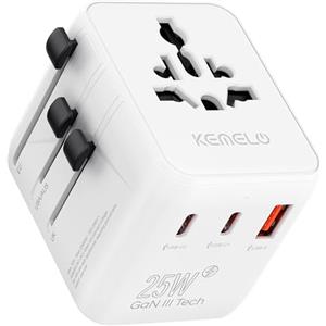 KEMELO 25W Adattatore Universale da Viaggio,5 in 1 Presa Universale da Viaggio con 1 USB A,2 USB C,1 Universale Presa,1 US/JP Presa,Adattatore Spina Internazionale per Italia UK US Australia Tailandia
