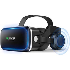 FIYAPOO Occhiali VR 3D con Cuffie, Bambini HD Visore Realtà Virtuale per Film e Giochi, Compatibile con Smartphone Android e iPhone da 4,7 a 6,7 Pollici, Regalo di Natale Perfetto per la Famiglia