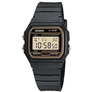 Casio F91WG-9 - Orologio digitale da uomo con cronografo e cronografo, cinturino nero, quadrante dorato, Oro, Cronografo, digitale
