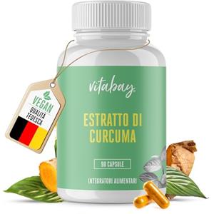 vitabay Curcumina con Bioperin 500 mg - complesso Curcuma C3, radice Curcuma Longa (240 compresse VEGAN)