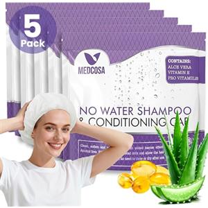 Medcosa Cuffia Shampoo a Secco - Cuffie per Lavare i Capelli senza Acqua - Shampoo senza Risciacquo - Formula con Aloe Vera Vitamina E Camomilla - 5x Confezioni con 1 Cuffia