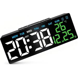 Husalsea Sveglia Digitale, Luminosità Regolabile A 3 Livelli, Display Di Temperatura, Data, Ora Legale, Funzione Cronometro E Timer, Con Porta Di Ricarica USB Posteriore, Nero Con Testo Verde, 18.2x3.5x6.6 cm