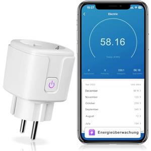 CNBINGO Presa intelligente Wi-Fi con misurazione della corrente, funziona con Alexa, Google Assistant, WiFi Mini Plug con timer e controllo vocale, presa Smart Home solo 2,4 GHz WiFi, 16 A