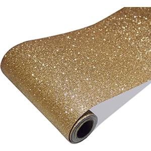 CRE8TIVE Carta da Parati Glitterata Champagne Oro - Adesiva per Mobili e Muro - Rotolo 20cm x 200cm