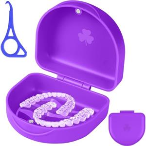 OFFCUP Porta Apparecchio Denti con Strumenti di Rimozione Allineatore, Porta Dentiera, Scatola per Protesi, Porta Protesi Dentale, Porta Bite Dentale, Custodia da Bagno per Protesi - Viola