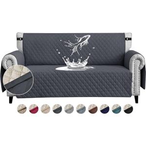 FIGOOO Copridivano Impermeabile 3 Posti Addensare Copridivano Trapuntato con Tasche Laterali Antimacchia Antigraffio Cani Gatti Moderno Salvadivano,Grigio Scuro