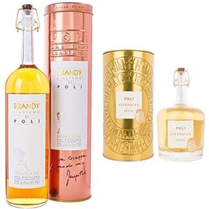 Jacopo Poli Brandy Italiano Astucciato - 700 ml & Grappa Cleopatra Moscato Oro 40% Vol. - 700 ml in Tinbox