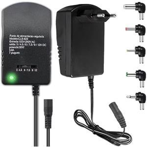 Retoo Adattatore universale AC da 12 V, con 6 punte intercambiabili su DC 3-12 V, alimentatore universale