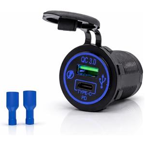 topolenashop Caricabatterie Doppio USB TYPE-C 12V/24V per Auto, Furgone, Camper, Camion - Presa da Incasso per Pannello - Ricarica Veloce per Smartphone, Tablet, GPS - 15.8W Universale