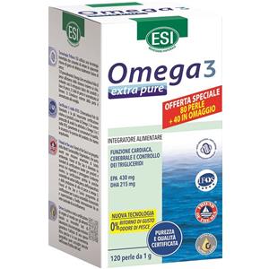 ESI Omega 3 Extra Pure - 80 Perle 40 Perle in Omaggio, Integratore con Olio di Pesce e Vitamina E per la Salute Cardiaca