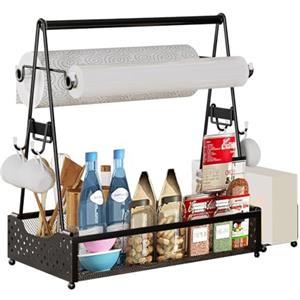 HAMON Grill Caddy, contenitore per utensili da barbecue, con porta asciugamani di carta e 4 ganci, in metallo, accessori da campeggio, organizer per cucina all'aperto