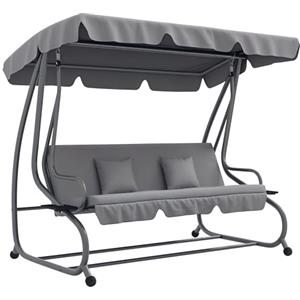 Outsunny Dondolo Letto da Giardino con Tettuccio Regolabile e Vassoi Portabicchieri, Dondolo da Giardino in Acciaio e Poliestere, 200x120x164 cm, Grigio