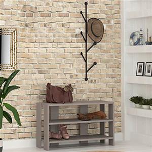 Shally Dogan Ingresso Appendiabiti a Parete e Scarpiera in Stile Moderno, Set Completo di Mobile Portascarpe 3 Ripiani e Attaccapanni da Muro con 6 Ganci, Materiali Robusti (Tortora)