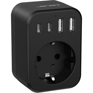 JSVER Adattatore per Presa di Corrente Internazionale JSVER,Set di Adattatori da Viaggio Universali con 4 USB, Prese di Viaggio per il Sud Africa,Giappone,India (EU-US-Nior)